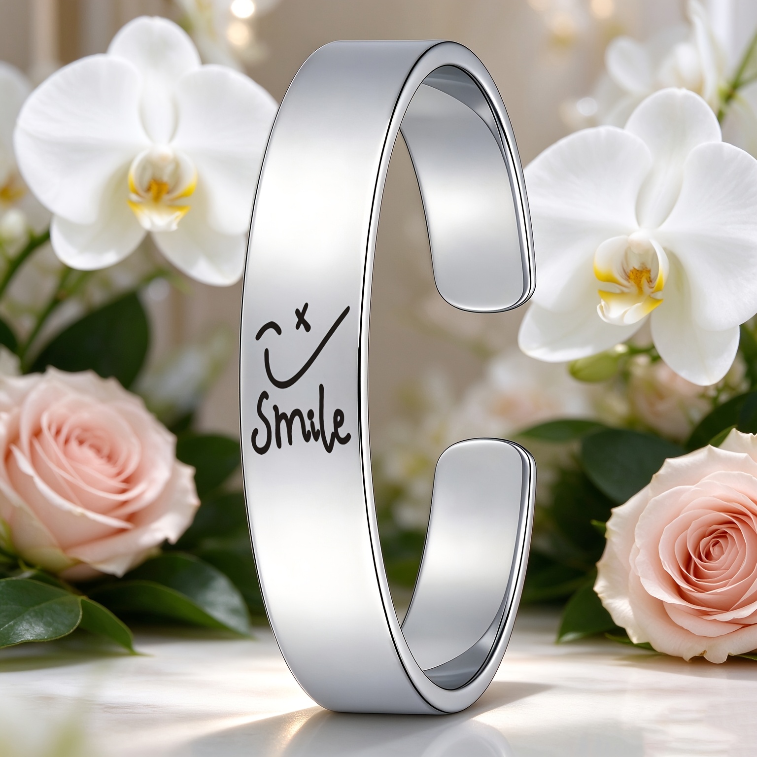 Fun Fork-Eye Joyful Face 'Smile' 304 Stainless Steel Open Bangle